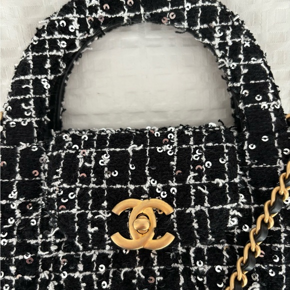 NWT 🖤 CHANEL 24P Black & White Tweed Small Nano Shopper Kelly Bag - Picture 5 of 16
